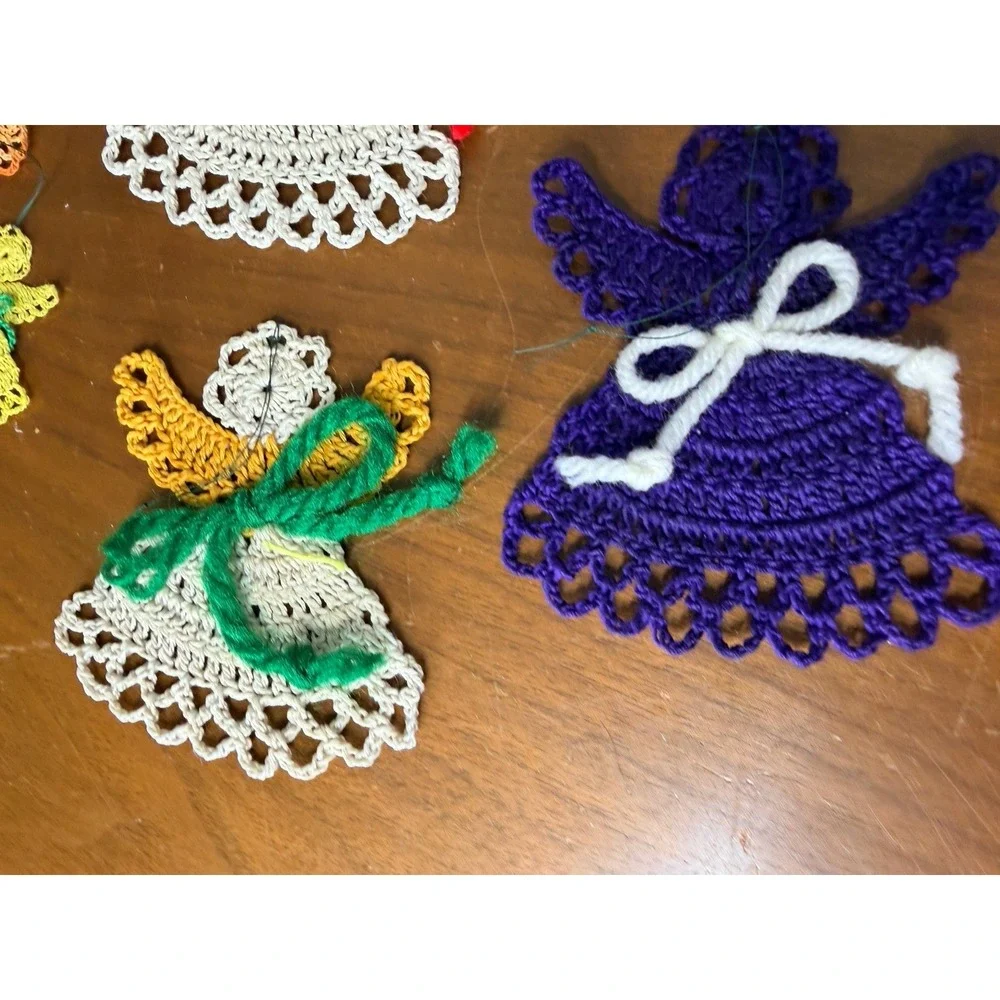 Set of 9 Crocheted Angel Ornaments 2 sizes‎ handmade